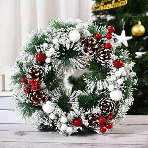 Christmas Wreath for Front Door Snowflake Snow Ball Pinecone Ornaments Wreath for Winter Holiday Christmas Party Decorations
