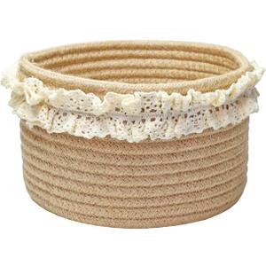 Yimi's Dream Basket for Gifts, Small Cute Round Baskets for Baby, Wedding, Birthday, Mini Decorative Jute Rope Baskets for Home Decor (Brown, 8"x 8"x 5") (brown with lace)