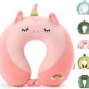 Niuniu Daddy Neck Pillow for Traveling, Pure Memory Foam Travel Neck Support Pillows for Airplane, Car Headrest Sleep - Age 8+ Children Kids Including Adults - Unicorn Travel Pillow