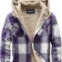 Elesuit Women's Fleece Flannel Jacket Plaid Sherpa Lined Jacket Long Sleeve Button Down Hooded Jackets for Women (Medium, Purple)