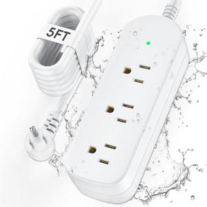 Outdoor Power Strip Weatherproof, IPX6 Waterproof Surge Protector with 3 Wide Outlets, 1625W/13A, 5FT Extension Cord, Wall Mountable for Indoor Outdoor, UL FCC Listed-White