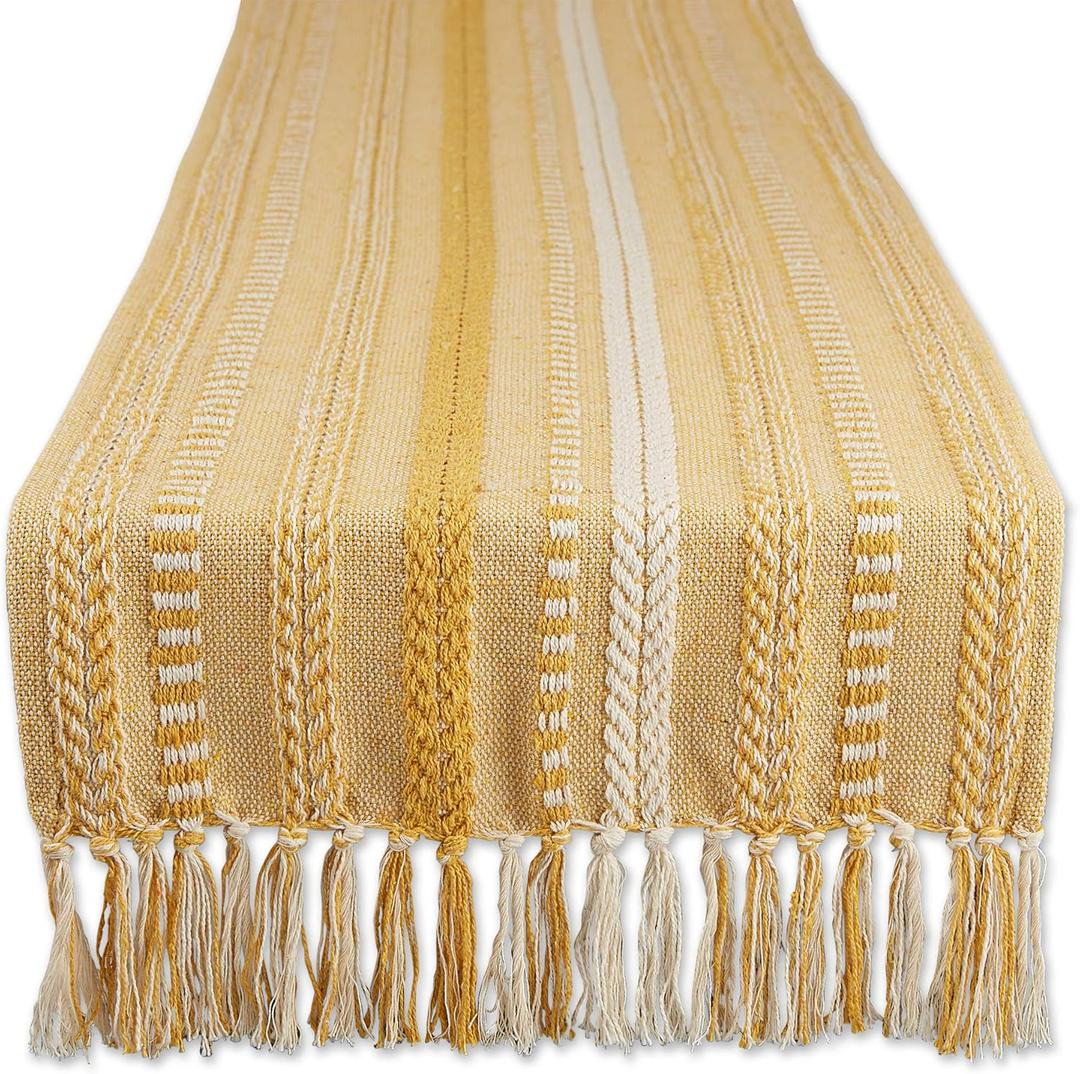 DII Farmhouse Braided Stripe Table Runner Collection, 15x72 (15x77, Fringe Included), Honey Gold