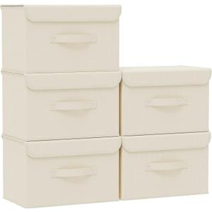 Fabric Storage Bins Cube Organizers with Flip-Top Lid and Handles,Storage Boxes for Organizing Home,Office,and Closet,Beige,5 Pack 15 x 9.8 x 9.8 in