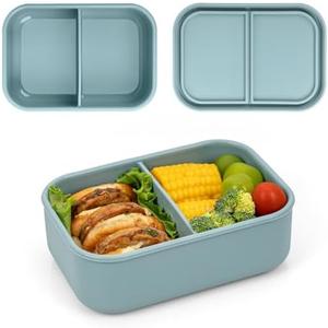 Leakproof Silicone Bento Box for Adults – 2 Compartment BPA-Free Lunch Container | Microwave & Dishwasher Safe, Bento Box Adult, Snack Containers, Food Storage for Office, Travel, Camping, Picnics