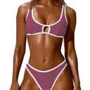SOULSHE Sexy Bikini Sets for Women Two Piece Color Block Bathing Suit Women's High Leg Thong Swimsuits (Pink, M)