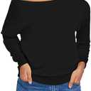 AM CLOTHES Sweatshirt for Women Off The Shoulder Tops Long Sleeve Sweatshirts Oversized Sweaters Shirts X-Large Solid Black (Black, XL)