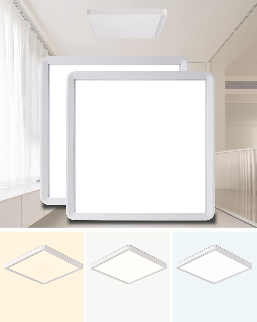 Square Led Flush Mount Ceiling Light,16 Inch 40w 3820lm led Light 3000k,4000k,6000k CCT Selectable,Flat Panel Super Slim Led Ceiling Light Fixture,for Living Dining Kitchen Bedroom Room (2Pack-White)