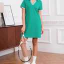 Women's Polo Dress Short Sleeve Lapel V Neck Collar Tennis Golf Mini Dress Casual Summer Workout Wear with Pockets (Medium, Green Teal)