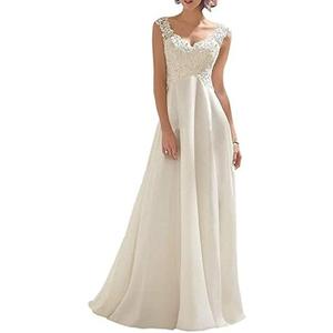 Abaowedding Women's Wedding Dress Lace Double V-Neck Sleeveless Evening Dress 6