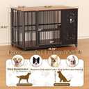 JUNEU 42'' Dog Crate Furniture, No Assembly Dog Kennel Indoor, Collapsible Heavy Duty Dog Crate for Medium/Large Dog(35-60 lb), Wooden Corner Dog Crate with Wheels & Adjustable Bowl Holders