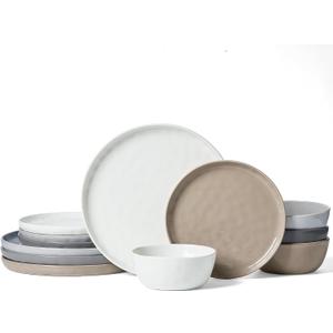 Famiware Mars Plates and Bowls Set, 12 Pieces Dinnerware Sets, Dishes Set for 4, Multi-color