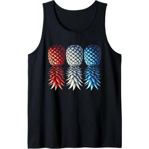 Patriotic Upside Down Pineapple Tee - 4th July Swinger Party Tank Top (Small, Black)