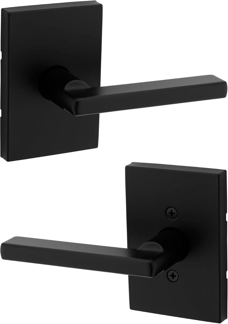 Kwikset Halifax Interior Passage Door Handle, Lever For Closet and Hallway Doors, Reversible Non-Locking Handle Lever, Matte Black, with Microban Protection (1 Pack)