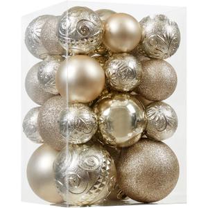Christmas Ball Ornaments - 30pcs Shatterproof Christmas Ornaments Set Plastic Hanging Christmas Decorations for Xmas Tree Holiday Party Decor, 6 Styles in 4 Sizes (Champagne)