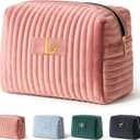 COSHAYSOO Custom Employee Appreciation Thank You Gifts for Women Female Social Worker Travel Makeup Bag Quilted Make Up Cosmetic Pouch Coworker Boss Leaving Going Away Farewell Gift Pink Initial L