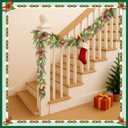 VIHOSE 6 ft Christmas Flocked Norfolk Pine Garland, Luxury Real Touch Garland with Lights, Glitter Red Poinsettia, Bows & Balls, Battery Operated Prelit for Xmas Mantel Stair Railing Home Decor