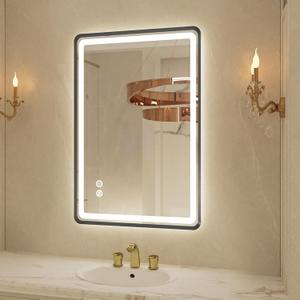 20"x 28" LED Bathroom Mirror with Black Framed, Front and Backlit, Lighted Bathroom Mirror for Wall with Stepless Dimmable, Anti-Fog, Memory, 3 Colors, Round Corner LED Vanity Mirror with Lights (20"L x 28"W)