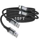 Extra Long USB C Cable Fast Charging, [15ft/2Pack] 3A USB to USB Type C Cable 15 Feet, iPhone 17 16 15 Charger Cord Durable Nylon for iPad 10, Galaxy S25 S24 S23 S22 Plus Ultra, Pixel 9 8, LG and more
