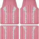 PIC AUTO Bling Rubber Floor Mats, Sparkly Glitter Pink Car Mats Set, Heavy Duty All Weather Waterproof Mats Pad for Girls & Women Universal Fit for Automotive SUV, Sedan, Van