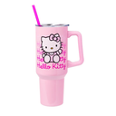 Silver Buffalo Sanrio Hello Kitty Waving Double Walled Stainless Steel Tumbler with Handle and Straw, Fits in Standard Cup Holder, 40 Ounces