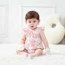 Baby Girl Bodysuit and Headband Outfit Cotton Ruffle Sleeveless Baby Clothes (0-3 Months, Pink Flowers)