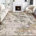 Area Rugs for Living Room: 7x9 Abstract Washable Rug Large Soft Stain Resistant Non-Slip Backing for Bedroom Dining Room Indoor Home Office Carpet for Kids Pet Friendly Families - Dark Brown