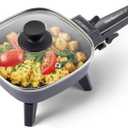 Elite Gourmet EFS059 Personal Electric Skillet, 7 Compact Portable Cooker, Adjustable Temperature, 600W Rapid Heating, Nonstick Surface, Tempered Glass Lid, Removable Handle, Black