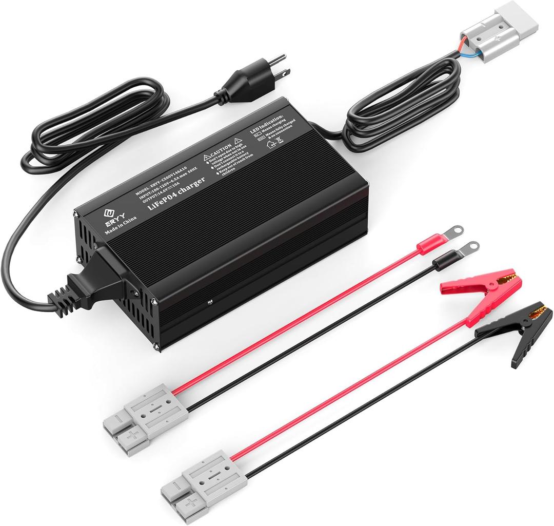 12V 10A LiFePO4 Battery Charger, 14.6V Lithium Battery Charger, AC-DC Smart Charger with Anderson Connector LED Indicator Special for Lithium LiFePO4 Deep Cycle Rechargeable Batteries of Boat, RV