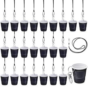 FoldTier Shot Glass Necklaces Cups with Lanyard 2 oz Clip Wristlet Plastic Mini Shot Glasses Adult Party Favor for Valentines Wedding Birthday Fiesta Whiskey Tequila Vodka(Black,30 Set)