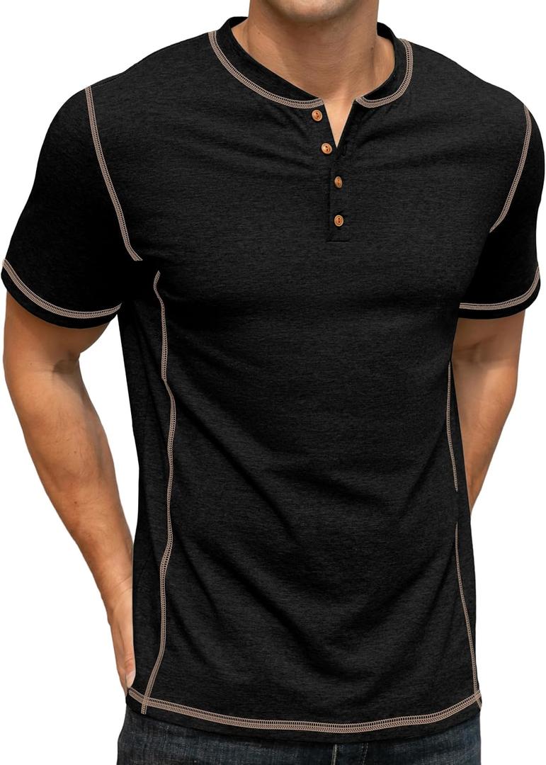 Sailwind Mens Henley Shirts Casual Lightweight Summer T-Shirt Cotton Maverick Short Sleeve, Large