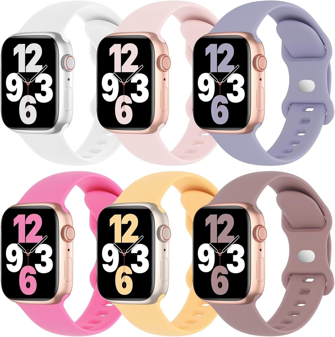 Pack of 5 Silicone Bands Compatible with Apple Watch Band 38mm 40mm 41mm 42mm 44mm 45mm 46mm 49mm Women Men, Soft Sport Strap Replacement Wristband for iWatch Series 11 10 9 8 SE 7 6 5 4 3 2 1 Ultra (White/Sand Pink/Lavender Gray/Hot pink/Sunglow/Smoke Violet)