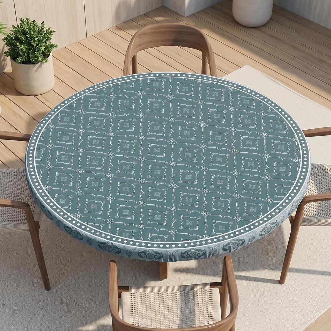 Joy Bubble Round Fitted Tablecloth with Elastic Edge Waterproof Wipeable Table Cover for Indoor Kitchen & Dining Room Circle Table Cloth, Fits 36"-44" / 45"-56" Round Tables