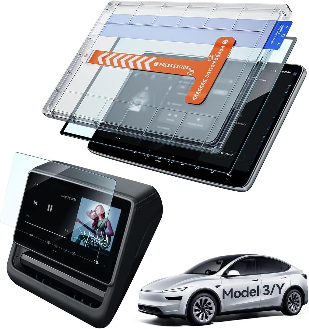 Screen Protector Matte for 2026 2025 Tesla Model Y Juniper& 2024 2025 Model 3 Highland [No Glare, No Fingerprints] Accessories 15.4''Navigation& 8.4''Rear Protector Tempered Glass-2 Pack (Transparent)