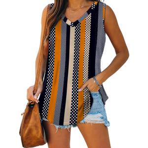 XIEERDUO Tank Tops for Women 2024 Fashion Loose Basic Sleeveless Flowy Floral Shirts M, 01-khaki Stripe