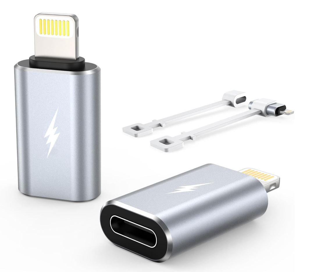 TechMatte Female USB C to Male Lightning Adapter 2 Pack 2.2A Charging Data Transfer, Compatible with iPhone 14, 13, 12, 11 Xs iPad iPod AirPods, Not for Audio Headphones/OTG Firewire AntiLost, Grey