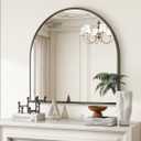 VooBang Wide Arched Wall Mirror, 31 x 32 inch Arch Bathroom Mirror, Wall Mounted Vanity Mirror with Arch Metal Frame, Modern Bathroom Vanity Mirror for Bedroom, Living Room, Hanging or Leaning, Black