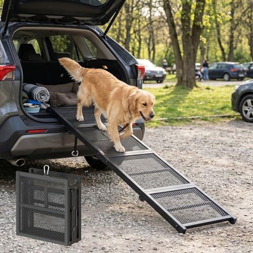 HOOBRO 70.8" Folding Dog Ramp for Car, 4-Fold Pet Ramp for Car SUV Couch, Extra Long Dog Ramp for Large Dogs Senior Pets, Non-Slip Walking Surface, Portable Design, Black BK08PT03