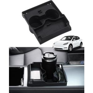 2 in 1 Cup Holder Insert for Tesla Model Y/Model 3 Accessories 2021-2024 2025 Center Console Organizer Silicone Material with Sunglasses Holder&USB Hub Black