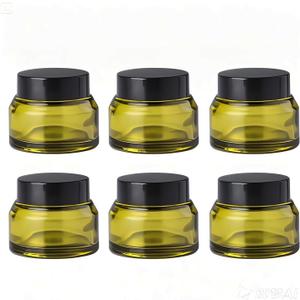 6Packs Refillable Green Cosmetic Glass Jars 1Oz/30ml with Lids Small Empty Makeup Jars Containers For Storing Cream, Gel, Shampoo, Foundation,Powder