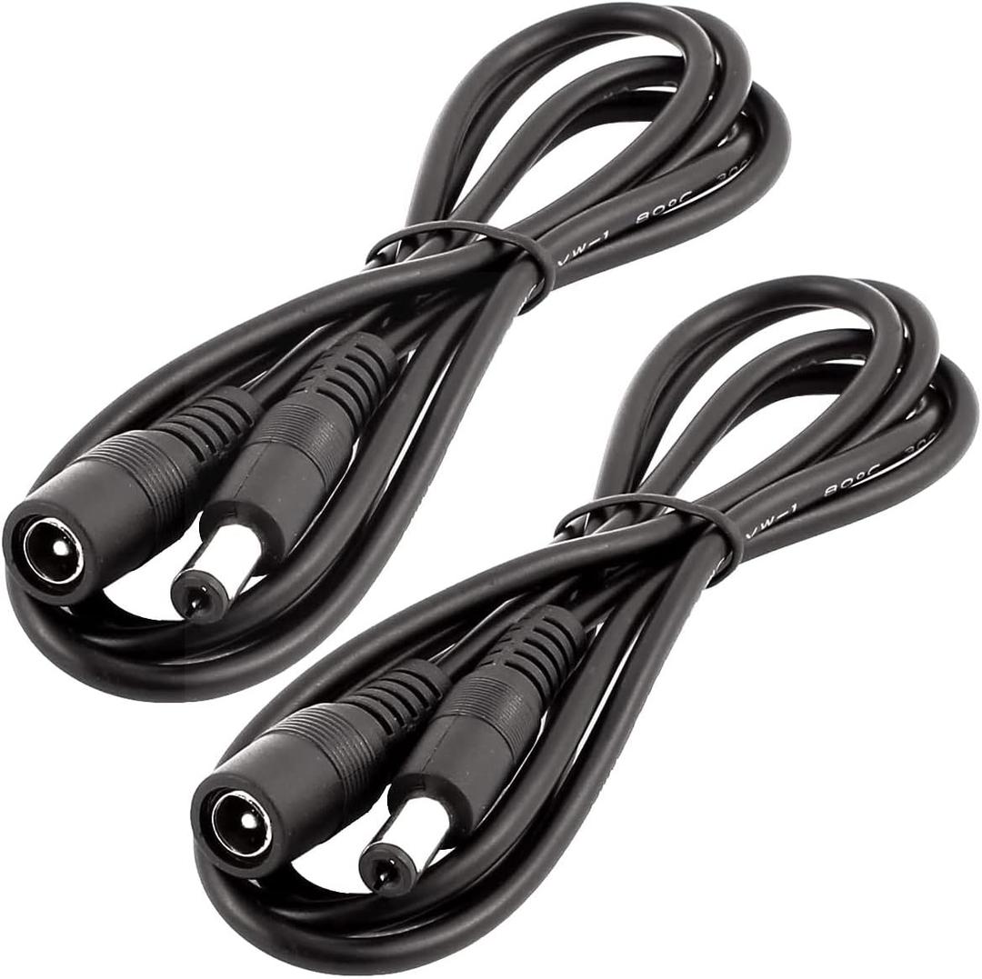 2pcs 1m 3.3ft DC Extension Cable 12V Extension Cord 5V-24V Power Cord 5.5mm x 2.1mm DC Jack Plug Adapter Male to Female for Car Monitor, CCTV Camera, LED Strip Light, etc, Black