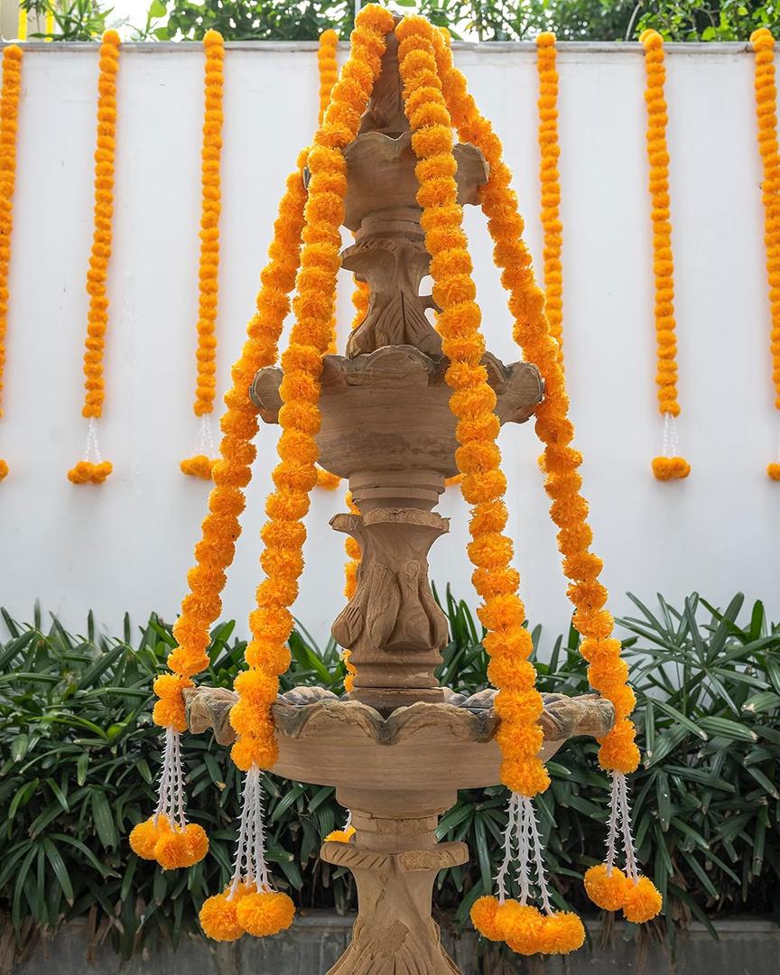 Marubhumi Artificial Marigold Flower Garland  5 Pcs, 5 Ft Each | Traditional Gulchadi Strings for Diwali, Wedding, Home & Festival Decoration (Option 1)