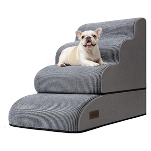 4-Step Dog Stairs and Ramp for Beds or Couches – Non-Slip Sturdy Pet Steps for Small Dogs and Cats,21" H,Grey