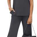 WIHOLL Two Piece Sets for Women Summer Spring Travel Vacation Outfits Short Sleeve Lounge Sets Side Slit Wide Leg Pants 2XL