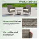 FDW | 3-Piece Patio Furniture Set | Gray & Khaki | Outdoor Wicker Furniture with Coffee Table | Modern Rattan Chairs Conversation Set | Outdoor Seating | Weather-Resistant | for Porch, Garden, Lawn