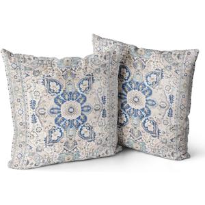 Snycler Grey Blue Boho Style Throw Pillow Cover Set of 2 Ethnic Design Pattern Short Plush Carpet Tribal Pattern Throw Pillow Case 18x18 inch Cushion Cover Home Office Decorative Square (18" x 18" (Pack of 2), Boho-15)