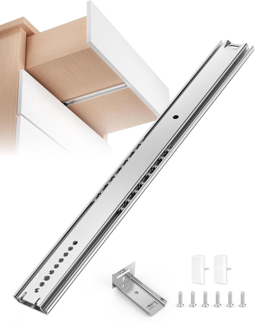 2 Pack 18 Inch Center Mount Drawer Slides, Hidden Undermount, Heavy Duty Concealed Central Rails, 3/4 Extension, Bottom Glide Track Runners for Kitchen Cabinets, Chest of Drawers, Dressers