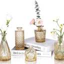 Amber Glass Bud Vases Set of 5, Gold Flower Vase for Centerpieces, Small Clear Vases in Bulk for Wedding Decorations, Vintage Vase for Table, Recepetion, Home Dcor