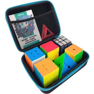 Speed Cube Set with Storage Case Bag, 6 Pack Magic Cube Set of 3x3x3 2x2x2 Pyramid Skew Mirror Cube and Fenghuolun Cube Smooth Stickerless Puzzle Cube Game Toy Gift for Kids Teens Adults
