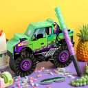 Threan Monster Truck Party Decorations Green and Purple Monster Truck Piata Racing Car Piata Game with Stick Blindfold for Adults Cool Birthday Party Decor Supplies