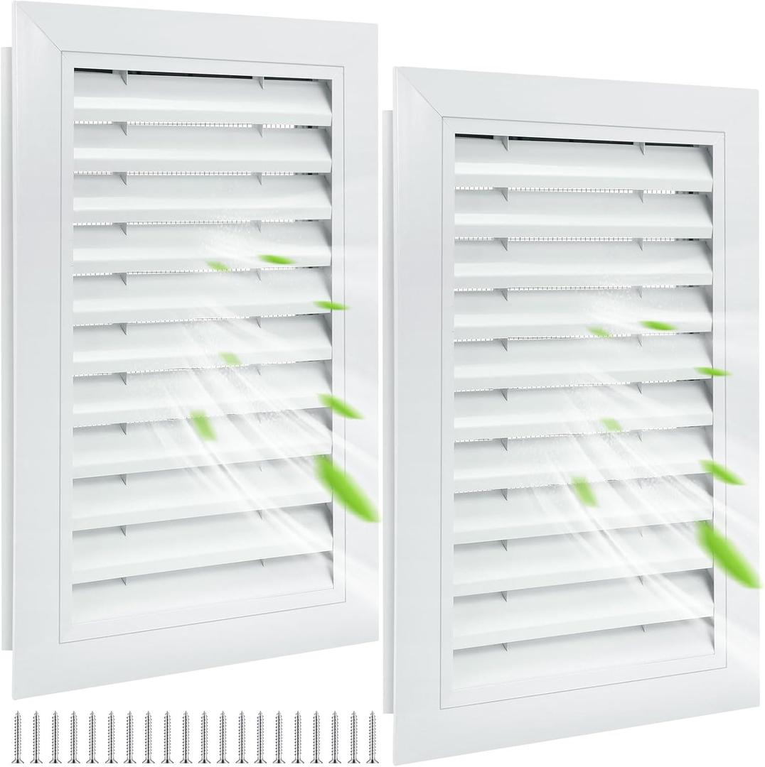 Gisafai 2 Pcs 12" x 18" Gable Vent Aluminum Alloy Wall Vents Shed Attic Window with Screen Return Air Grill with Screws, for Ventilation Exterior Doors Wall House (White)